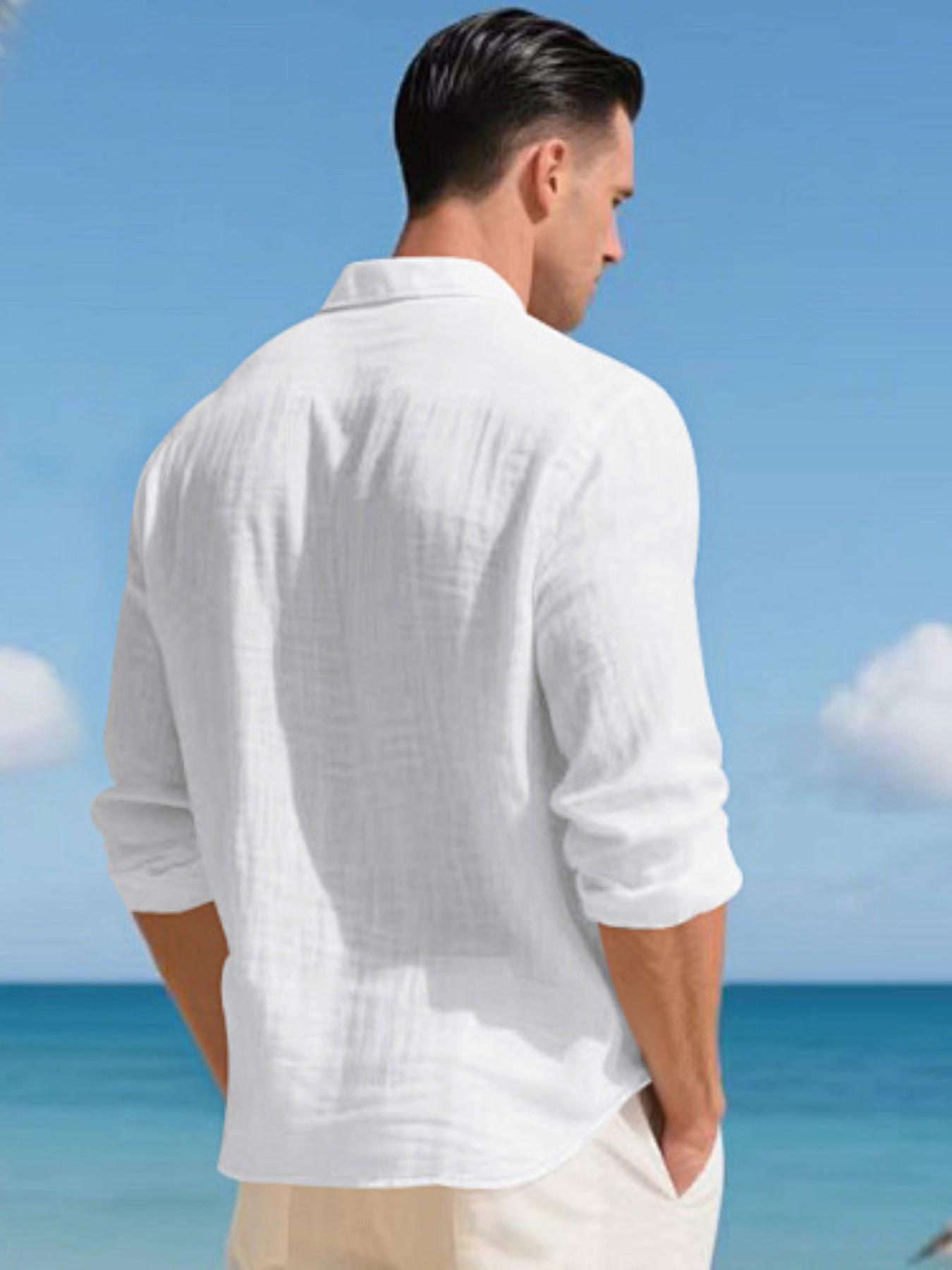 Men's Summer Linen Spread Collar Long Sleeve Shirts! Loose fit for all body types, breathable and skin-friendly without sweatiness, perfect for beach vacations, office wear, and versatile multi-scene outfits