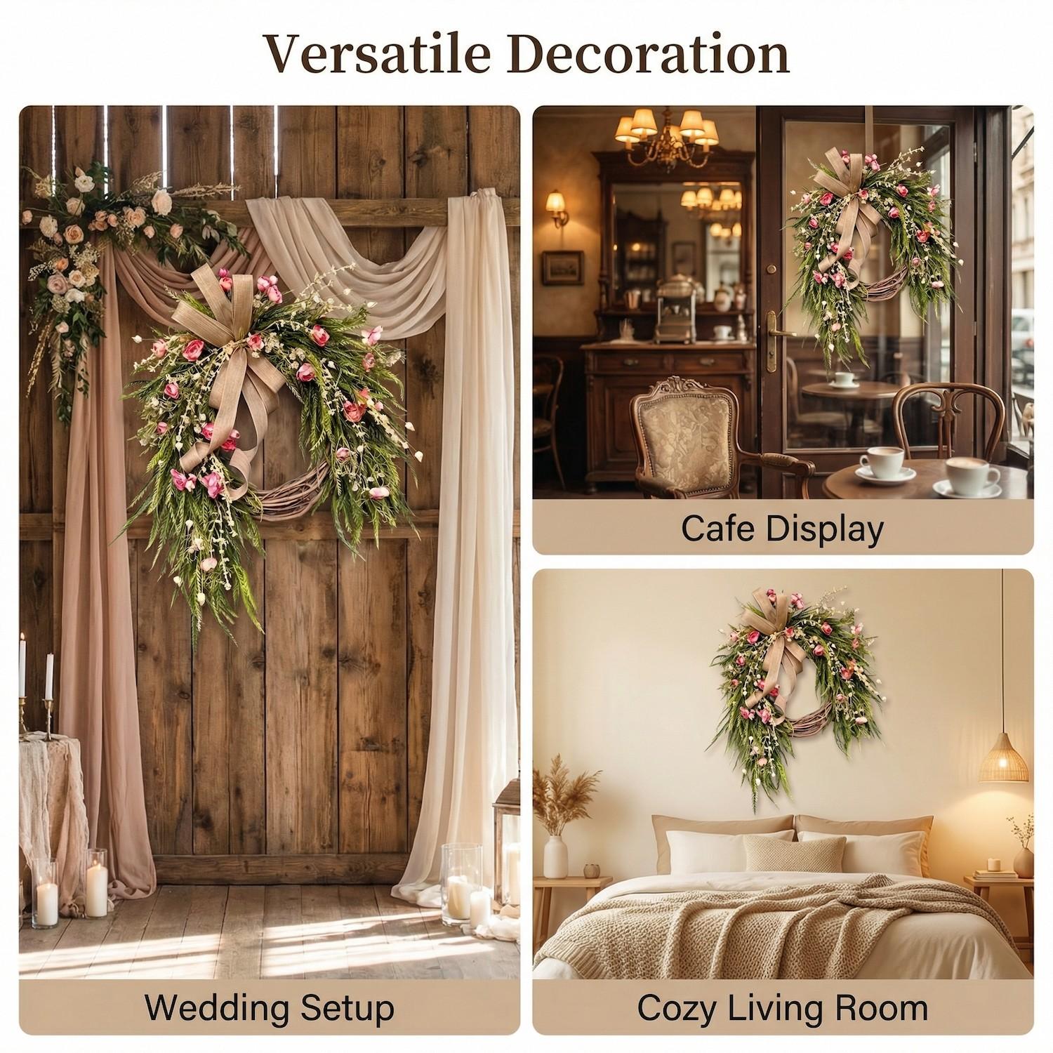 Rustic Spring Summer Wreath, Rose Artificial Decorative Wreath, 40cm/45cm/50cm Floral Door Hanging, Perfect for Weddings and Home Décor