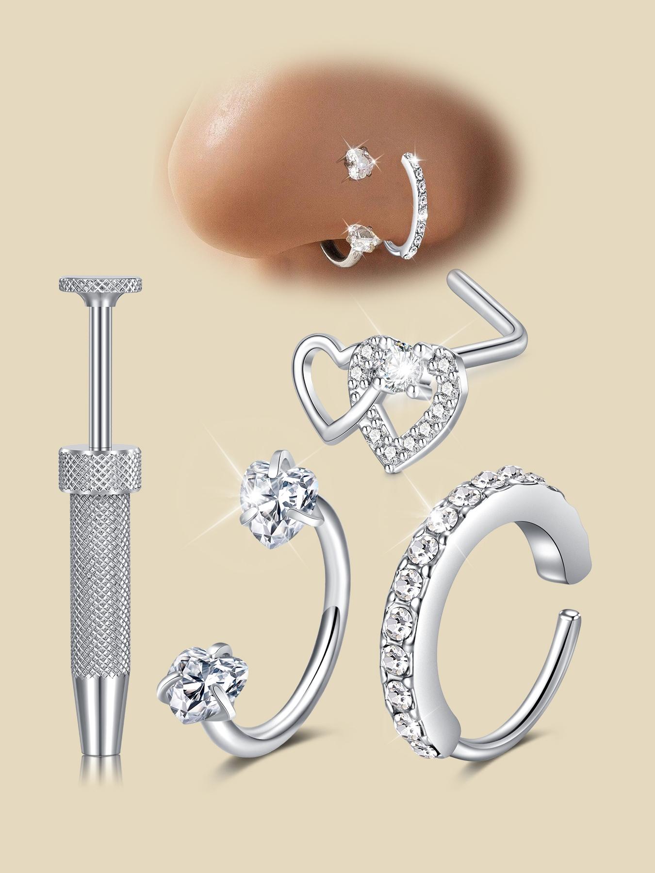 Silver Nose Rings Studs 18g Horseshoe Nose Ring Hoop for Women Surgical Steel Horse Shoe Tragus Cartilage Earring Hoops Helix Jewelry Double Gem Nostril Piercing Jewelry Rhinestone Nose Ring Heart Nose Stud Septum Pierced Ring