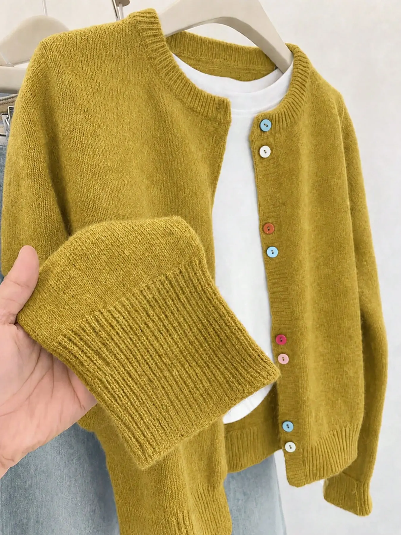 Colorful Button Front Cardigan, Vintage Round Neck Lemon Knit Sweater, Women's Spring Fall Pullover, Unique Design, Street Style, Soft Comfortable