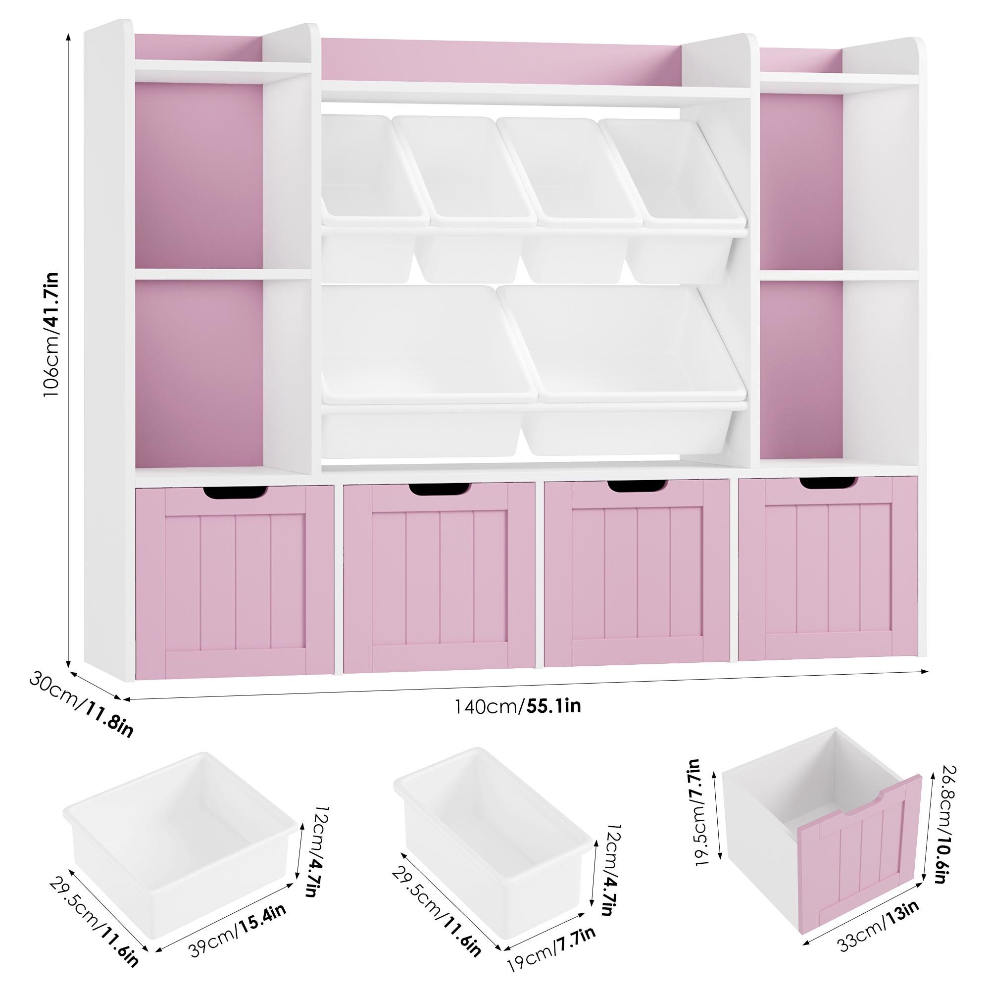 Large Toy Organizer Kids Bookshelf with 6 Bins & 4 Movable Drawers and 4 Storage Cubbies