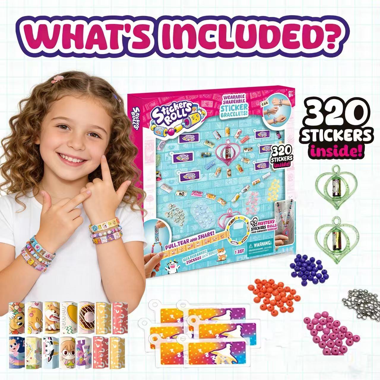 DIY Bead Sticker Bracelet Set, Original Wearable Shareable Jewelry Kit, Includes 320 Mini Stickers, Makes 6 Bracelets & 2 Necklaces