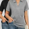 Women's Solid Color Basic Polo Shirt, Casual Short Sleeve Collared Top for Daily Wear, Ladies Clothes for All Seasons, Cute Breathable Summer Tops, Womenswear, Shirts Women, Lightweight Polo Shirt