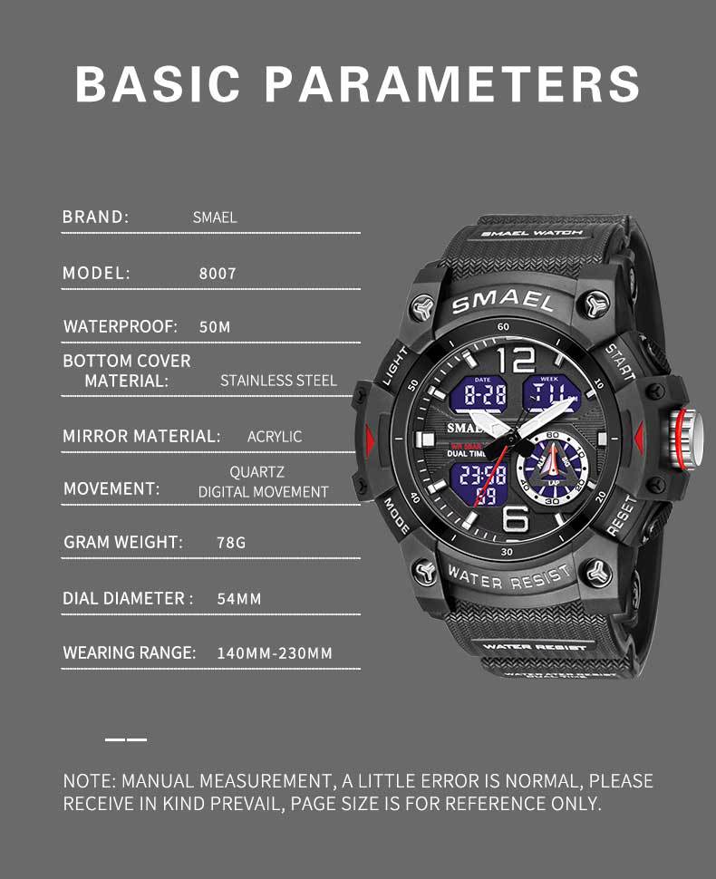 Unisex Modern Translucent Digital-Analog Sports Watch - 50mm Large Round Plastic Case, PU Leather-Polyurethane Strap, Luminous, 50M Water Resistant for Swimming, Showering, Large Size