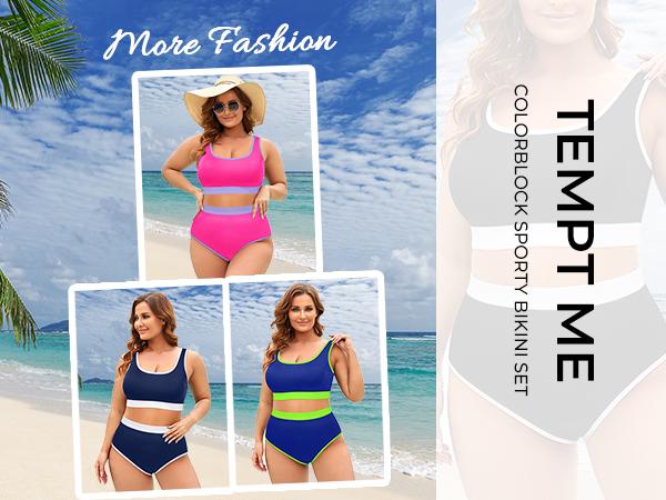 Tempt Me Women Plus Size High Waisted Bikini Set Tummy Control Two Piece Swimsuit Full Coverage Sporty Two Piece Bathing Suits Tempt Me Women Plus Size High Waisted Bikini Set Tummy Control Two Piece Swimsuit Full Coverage Sporty Two Piece Bathing Suits
