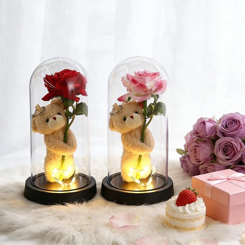 Eternal Rose Flowers Artificial Foil Flower in Glass Glow Immortal Flower LED Roses Lamp Flores Eternas Valentine's Day Gift Light Up Rose