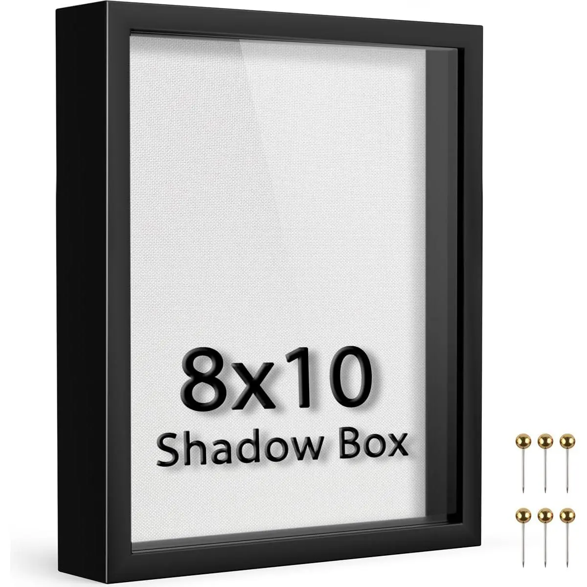 8x10 Shadow Box Frame | Soft Linen Back & Ph Pins Included, Polystyrene Glass Memory Display Case for Flowers, Tickets & Cherished 3D Items, Black