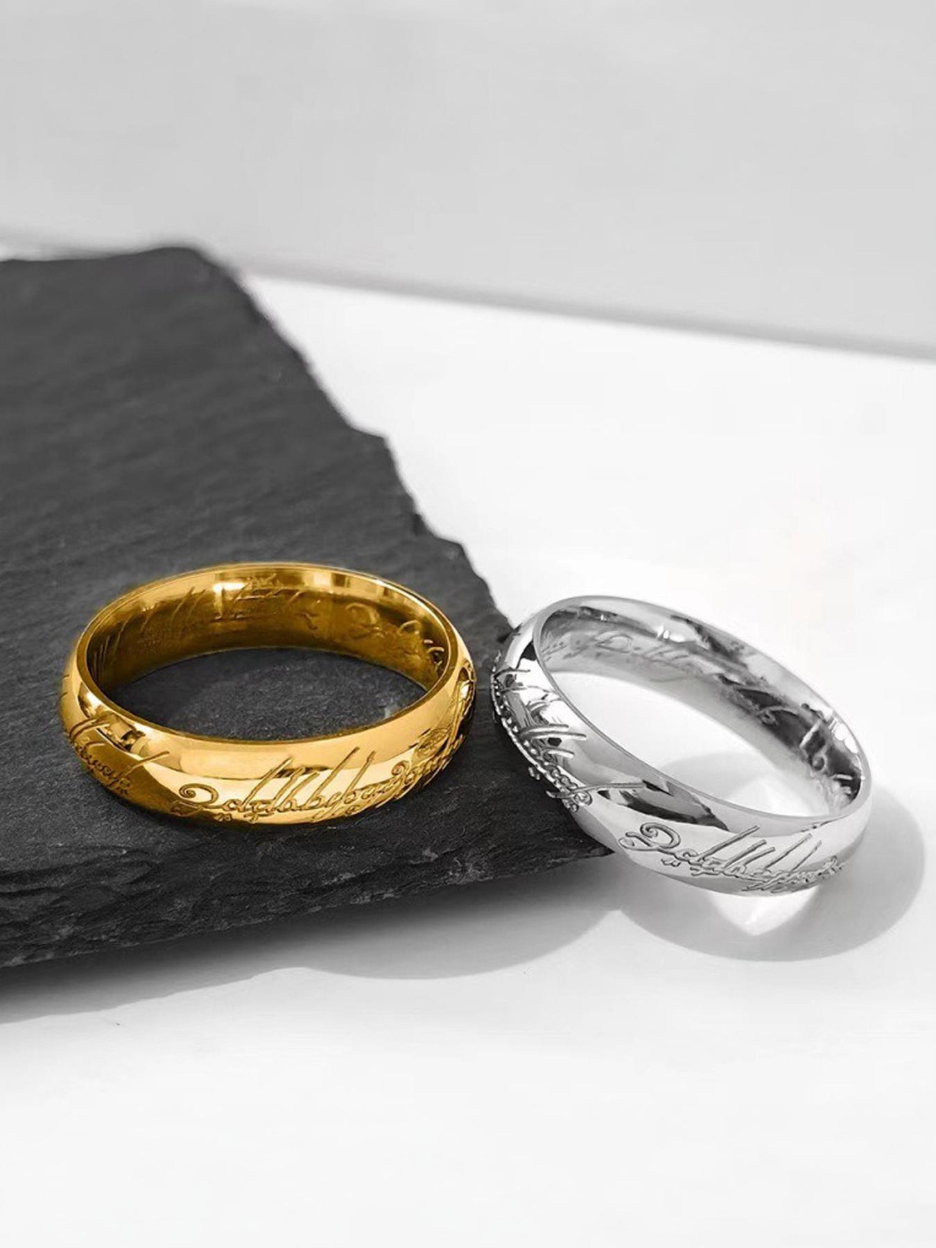 3-piece set of "The Lord of the Rings" themed, Instagram-style engraved rings, including men's and women's styles # Jewelry / Stainless Steel / Colorfast / Hypoallergenic / Couple / Festival / Party / Ideal Gift