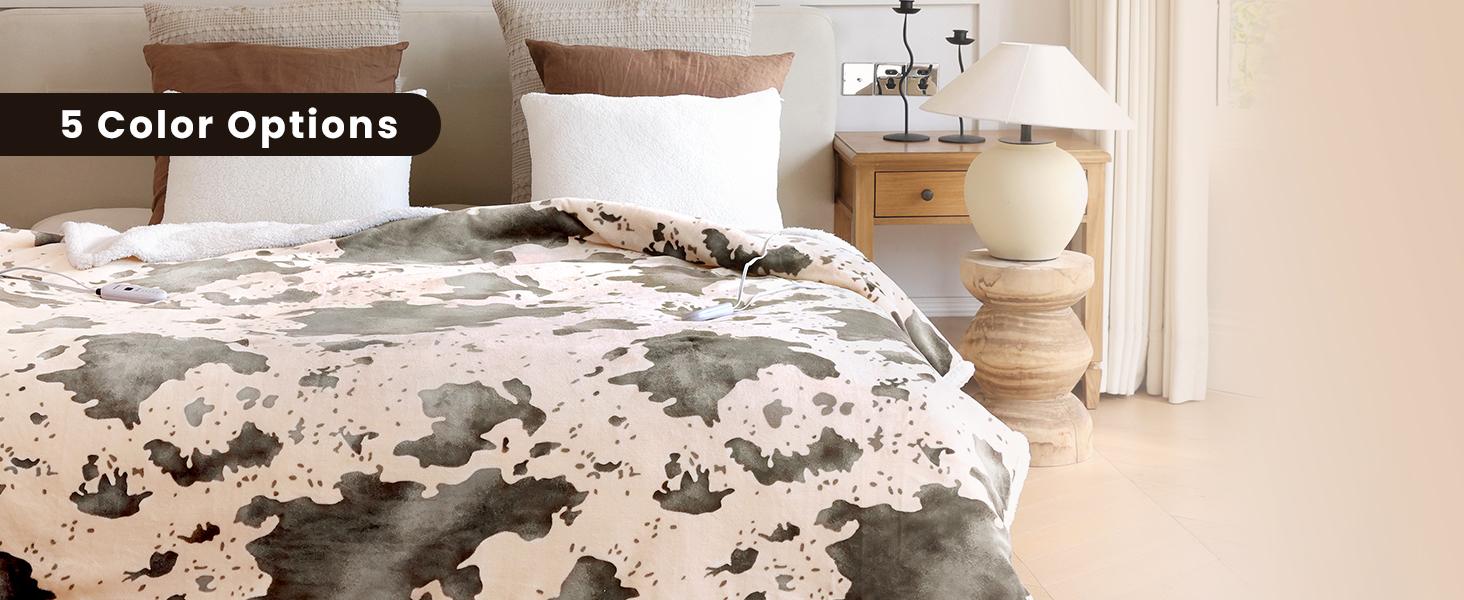 【Buy 2 get 1 poker blanket free】Blunique Cow-Print Heated Blanket, 5 Heat Levels, 4H Auto-Off, Machine Washable, Sherpa Flannel 【Buy 2 get 1 poker blanket free】Blunique Cow-Print Heated Blanket, 5 Heat Levels, 4H Auto-Off, Machine Washable, Sherpa Flannel