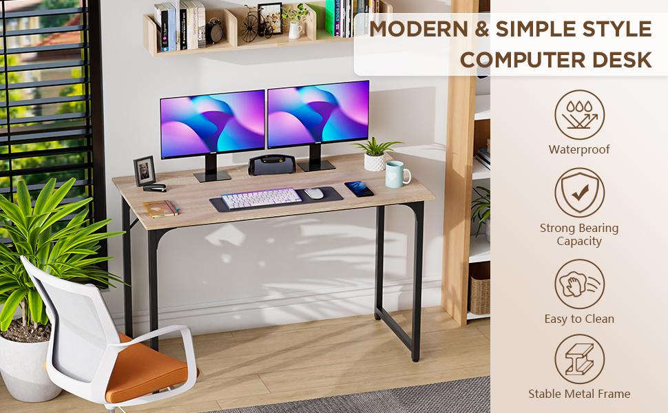 Computer Desk 47/39/32 inches Writing Desk Home Office Study Workstation Modern PC Laptop Sturdy Simple Gaming Desk with Metal Frame