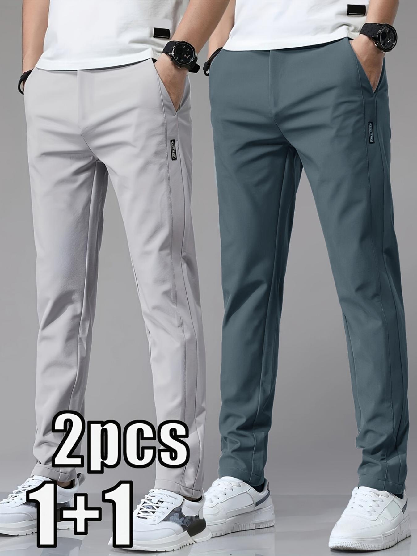 Men's Solid Color Casual Pants, Comfortable Regular Fit, Casual Stretch Waist, Daily Use Men's Trousers, Stylish and Versatile Design for Everyday Wear
