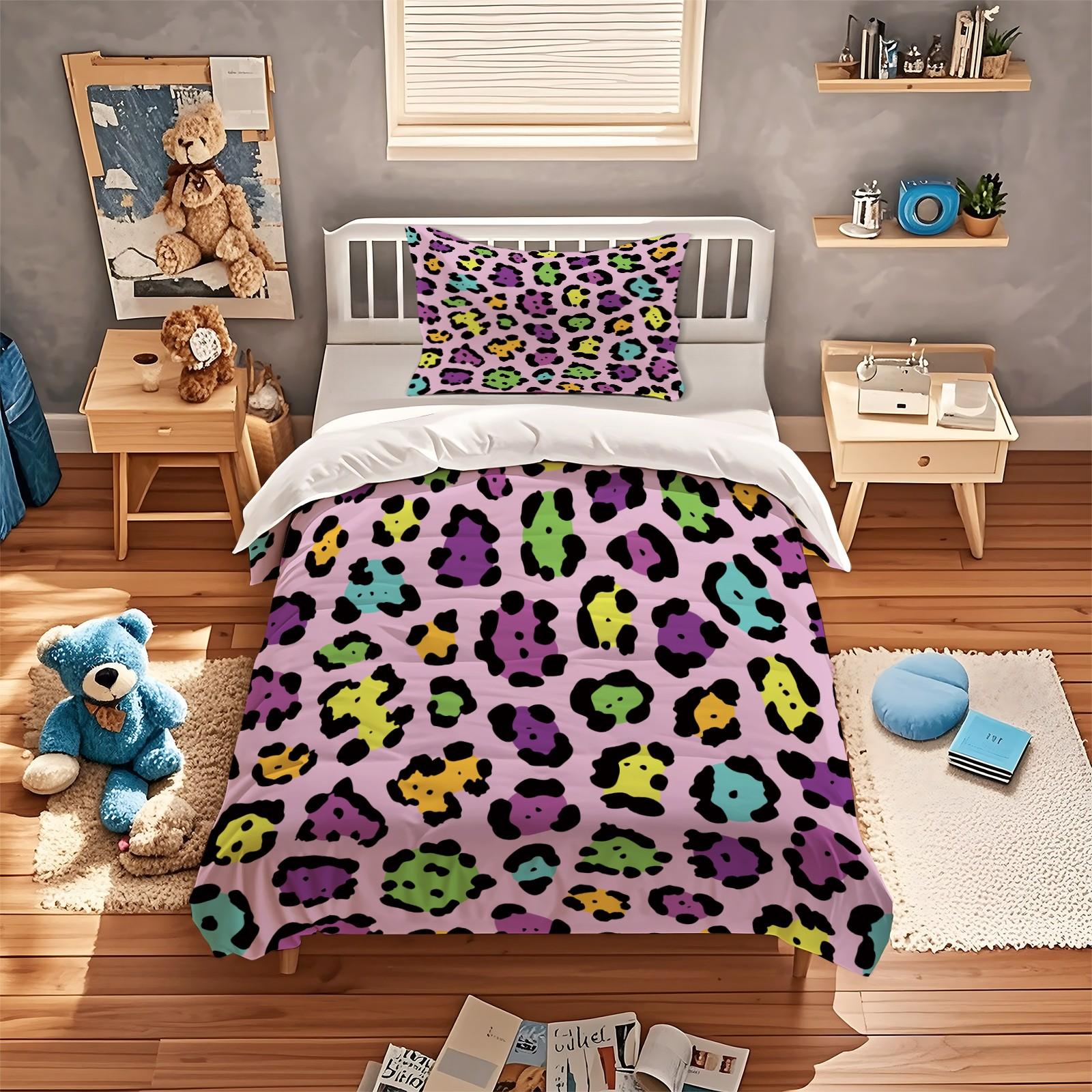 2/3 Pcs Vintage Leopard Print Duvet Cover Set (without Filling And Pillow Insert), High-Density Skin-Friendly Smooth Fabric, Deep Pocket Snug Fit, Versatile Bedding for Bedroom And Homestay