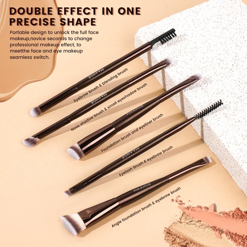 MAANGE 5pcs Double-ended Makeup Brush Set,Eyebrow Brush & Blending Brush, Nose Shadow Brush & Small Eyeshadow Brush, Foundation Brush & Eyeliner Brush, Eyelash Brush & Eyebrow Brush, Angle Foundation Brush & Eyebrow Brush, Cosmetic Brush Set