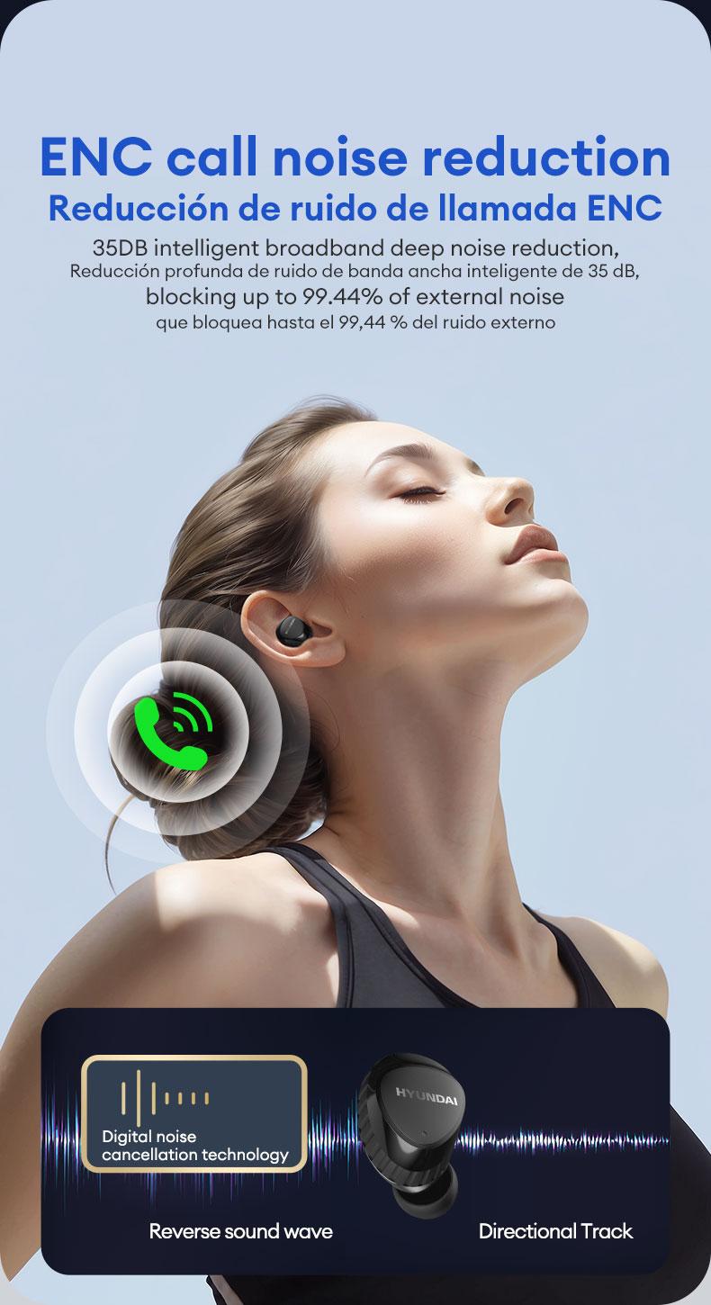 HYUNDAI SpaceAiPro Full-Color Touch Display Multifunctional Earbuds, Large Dynamic Stereo Sound Quality, Light-weigh & Waterproof Headphones with ENC Call Noise Canceling Mic