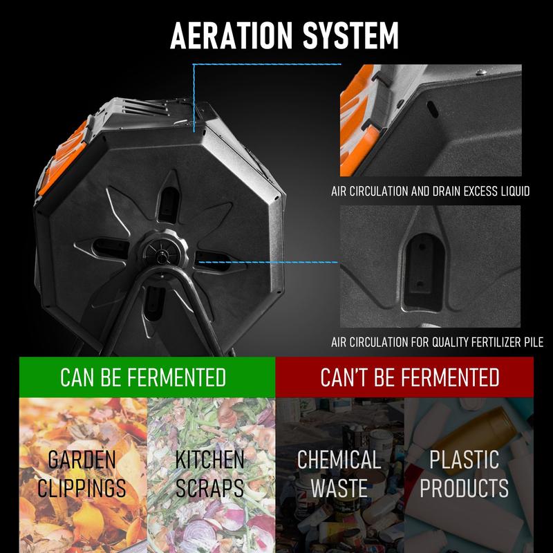 Hourleey Compost Bin Outdoor, 43 Gallon Dual Chamber Tumbling Composting Bin with Sliding Doors, Tumbler Rotating Batch Composter Bin for Garden Kitchen Yard Household Items