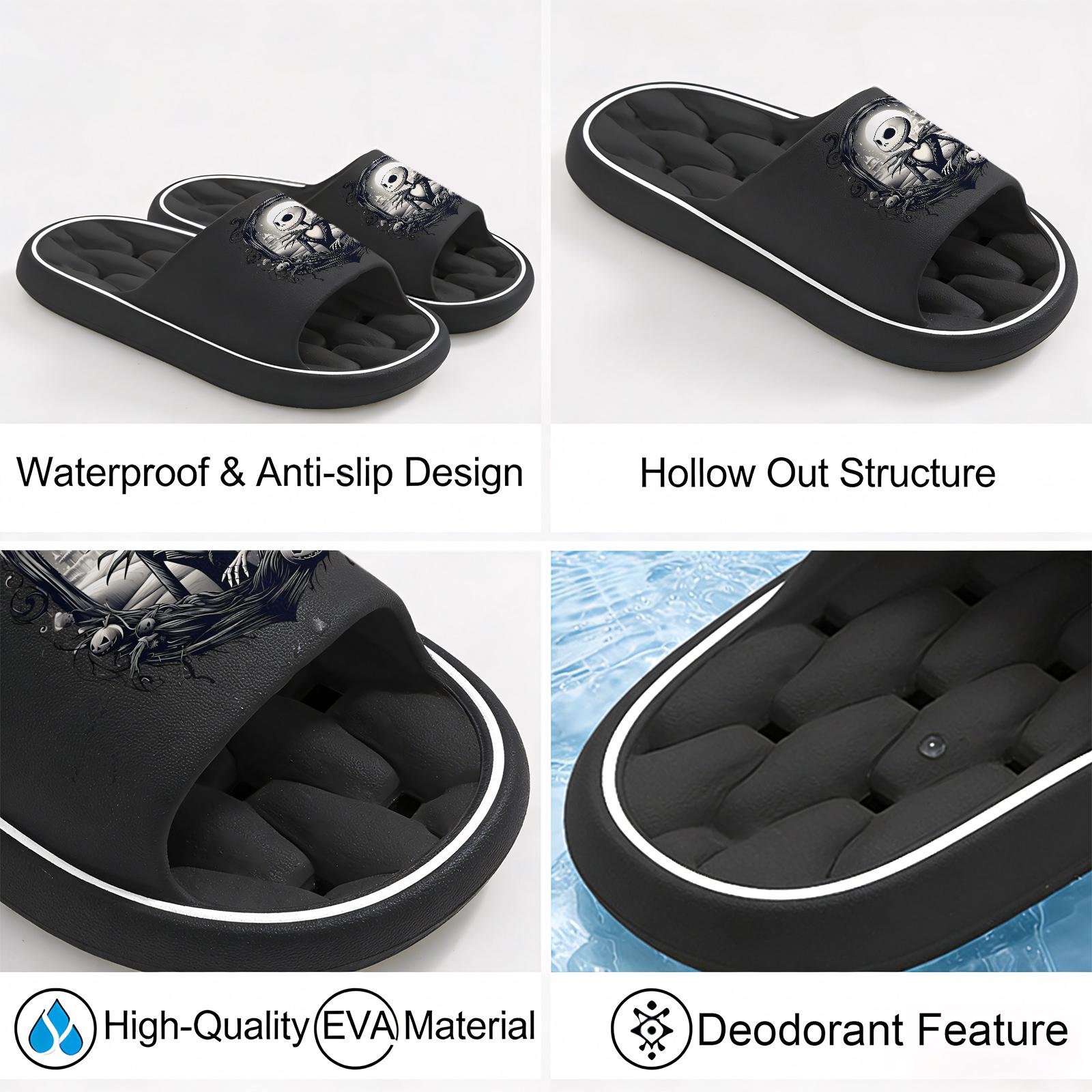 Halloween The Nightmare Before Christmas Jack Skellington Print Slippers Unisex Soft Sole Slides For Indoor And Outdoor Wear Halloween Party Cosplay Footwear Comfortable Non Slip Dark Style Casual Slipp