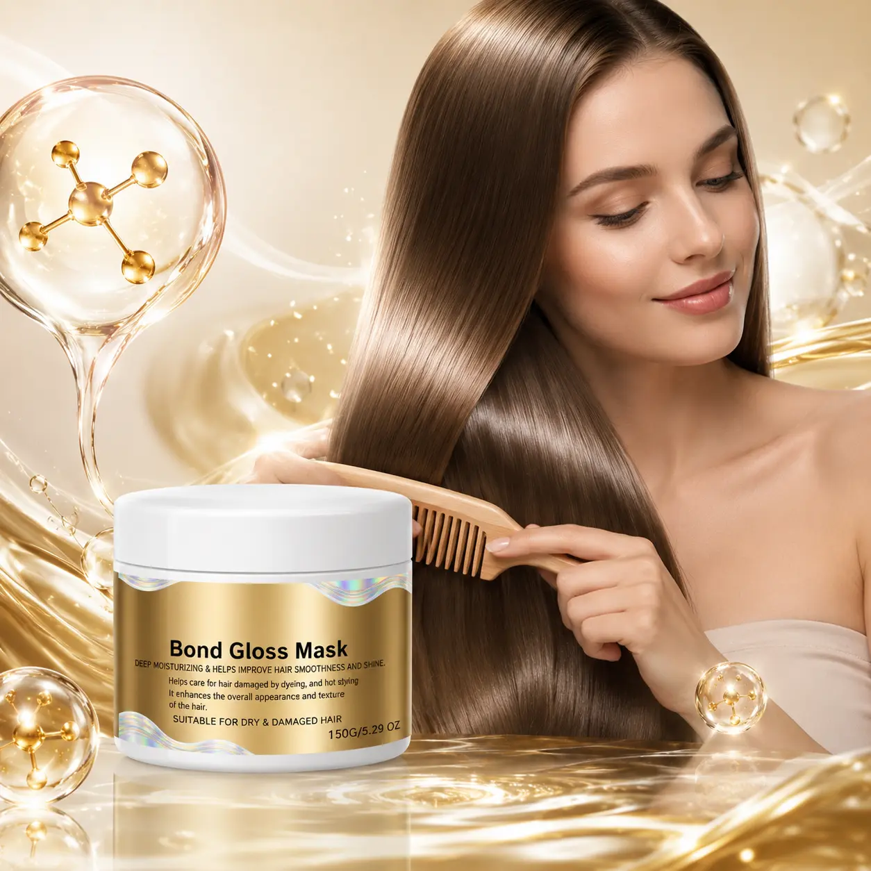 Moisturizing hair mask - nourishes and conditions frizzy hair, contains hydrolyzed keratin and hyaluronic acid to help strengthen, smooth, and shiny hair, suitable for dry, dull, and damaged hair.