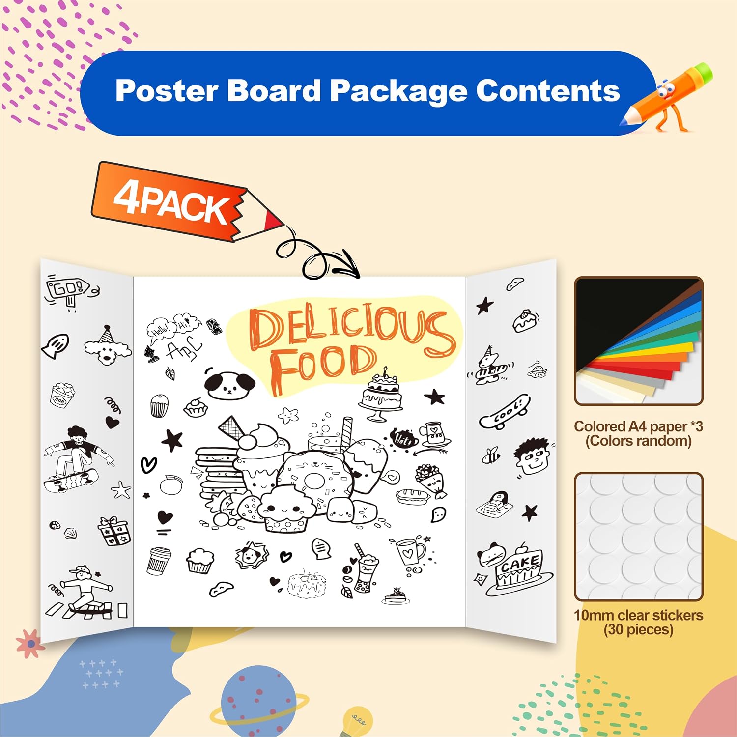 4 count Trifold Poster Board, 21.5x14 inches Small White Poster Board Comes with Sticky Accessories, Corrugated Presentation Boards, Display Board for School Projects, Business Presentations