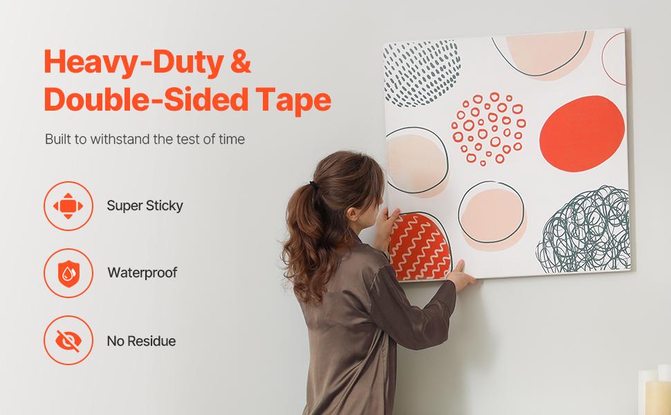 VEVOR Double Sided Tape Heavy Duty, 16 ft Long Nano Mounting Tape, Strong Adhesive Reusable, Clear Two Sided Wall Tape, Removable Poster Picture Hanging Strips for Home, Office, Car, Outdoor Use