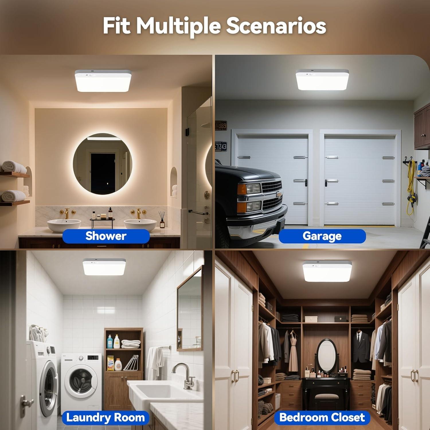 Motion Sensor Closet Light, 20cm Rechargeable Square Ceiling Lamp, Wall Light with Remote, Adjustable Color Temperature, Magnetic Installation