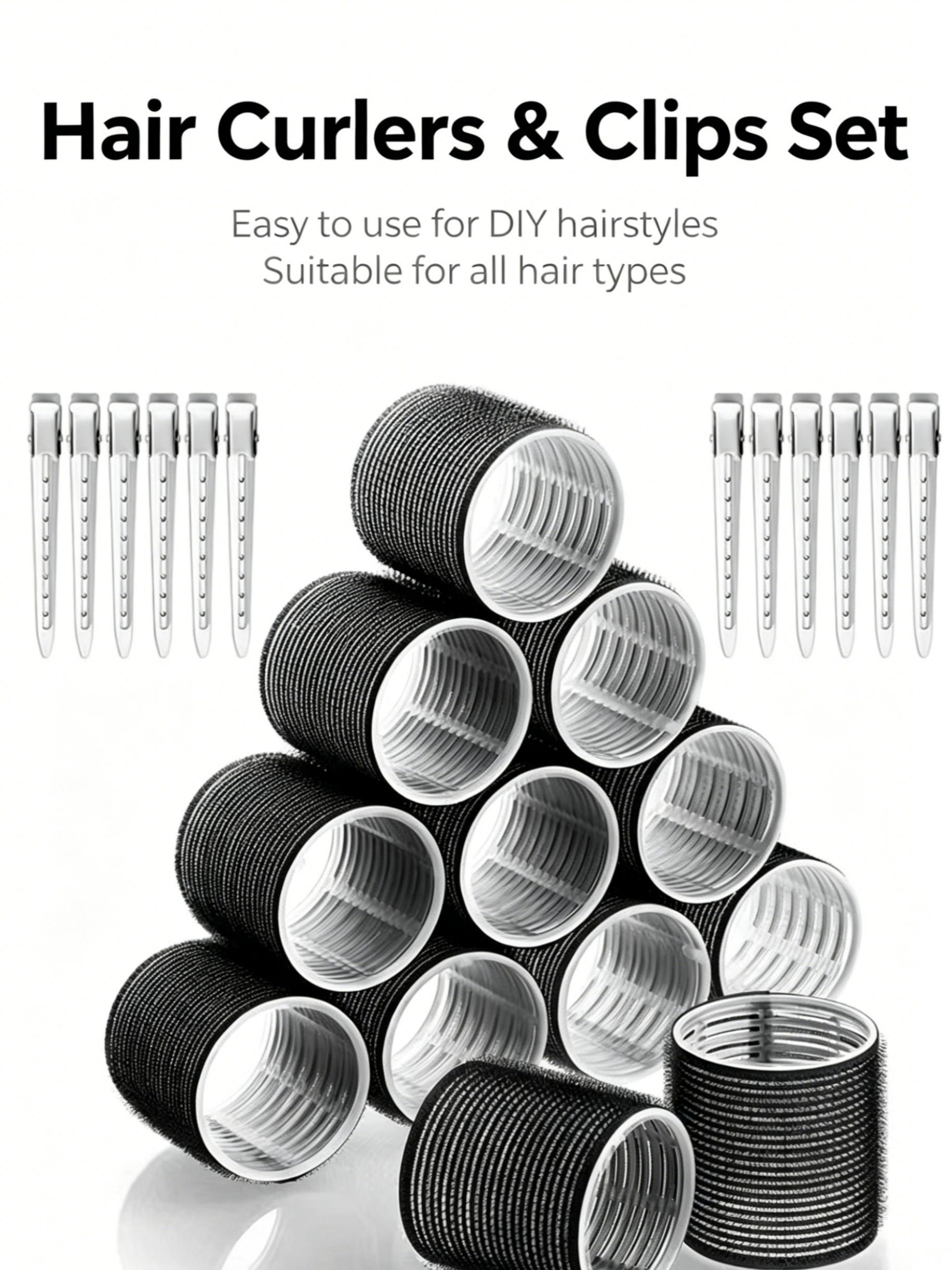 24 Pieces - 12 Jumbo Rollers and 12 Clips for Long Thick Hair Volume Brush Heatless Curling No Heat Curler Hair Tools Styling Tools
