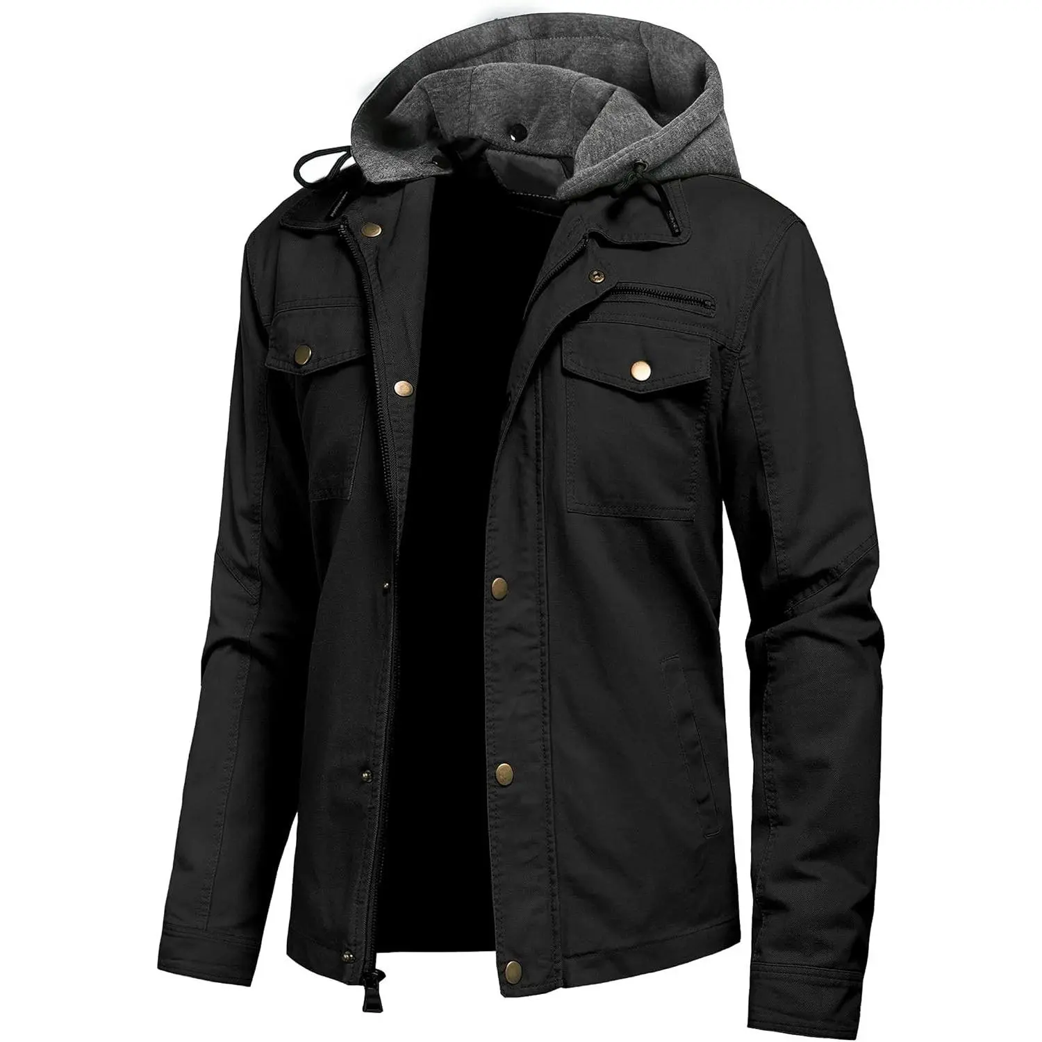 Men's Canvas Cotton Military Casual Field Jacket Outerwear With Removable Hood