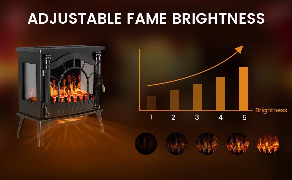 COWSAR Electric Fireplace Stove, Freestanding Fireplace Heater with Realistic Flame, 1000/1500W Fireplace Heater, Overheating Safety Device, Thermostat, Adjustable Flame Brightness