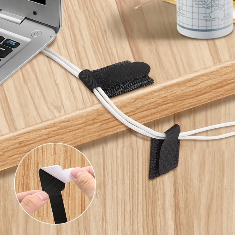 Cable Organizer, Power Cord & Data Cable Management, Velcro Cable Ties, Self-Adhesive Wire Fixing Clips for Ethernet & Power Cords