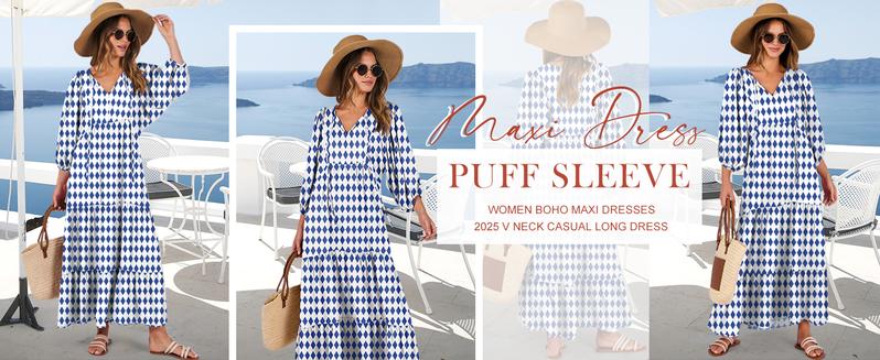 ANRABESS Womens Boho Maxi Dresses 2025 Summer V Neck Puff Sleeve Floral Flowy Swing Casual Long Dress ANRABESS Womens Boho Maxi Dresses 2025 Summer V Neck Puff Sleeve Floral Flowy Swing Casual Long Dress