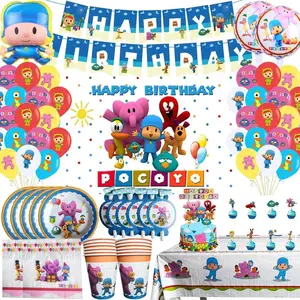 Pocoyoed Theme Birthday Party Decorations Cartoon Balloons Banner Plates Tableware Set for Baby Shower Party Favors Kids Gifts