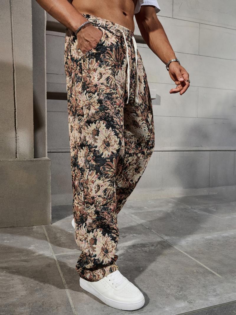 Men's Floral Print Woven Pants, Regular Fit Casual Comfy Trousers for Spring & Fall, Fashion Men's Bottoms for Daily Wear