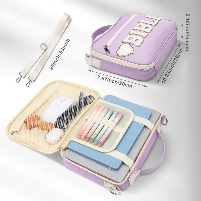 Bible Case for Christian Girl, Cute Bible Case Chenille Letter Bible Cover Case with Shoulder Strap Canvas Tote Carrying Bag Gift for Christian Teenagers Girl Student, Bible Study Supplies, Church Tote Bag, Easter Gift for Christian Daughter