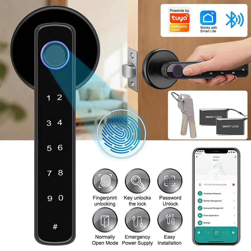【BackToSchool】Upgraded Smart Door Lock, Biometric Fingerprint & Bluetooth Password Keyless Keypad Entry, Fits Door Thickness 30mm-55mm