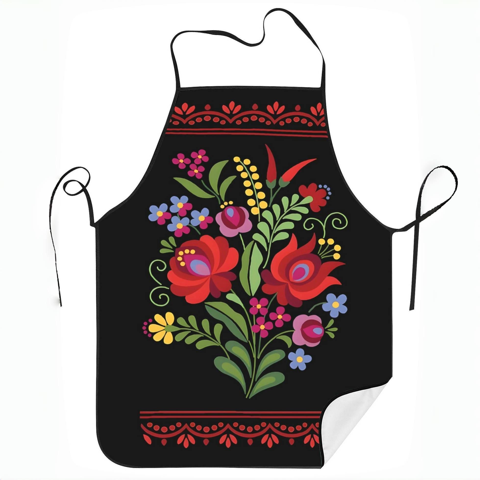 Floral Pattern Apron Set, 2 Counts Polyester Mexican Folk Style Aprons, Kitchen Apron for Cooking, Summer Spanish Apron,Mother's Day Gift, Kitchen&Cleaning Essential,Cleaning Tool,World Cup