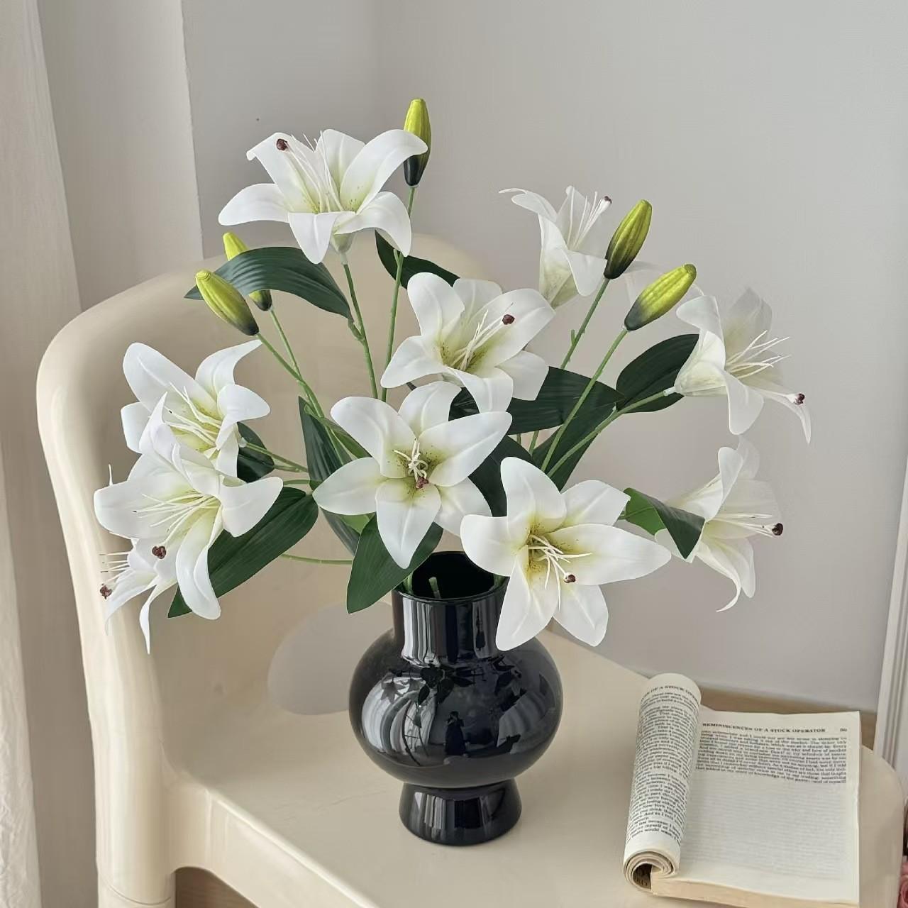Realistic 3-Head Lily Artificial Flower, Home Decoration Fake Flowers, Photography Props, Universal Setting, No Ca Prop 65