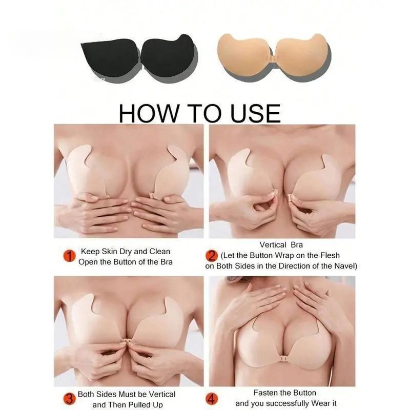 Women's Mango-Shaped Bra Stickers, featuring invisible push-up and lifting effect.Made of breathable soft silicone with self-adhesive, seamless and reusable design.Skin-friendly comfortable fit for wedding dresses, evening gowns, summer outfits and dail