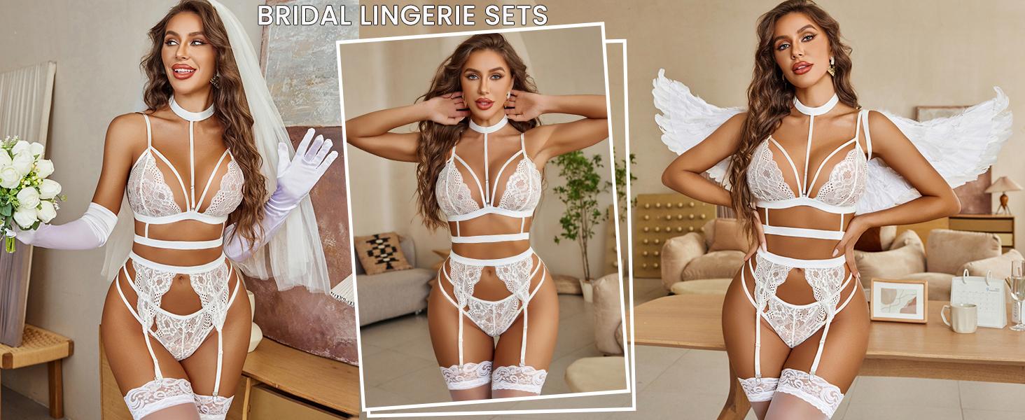 Avidlove Lace Garter Lingerie Set with Removable ChokerStrappy Bra and Panty Set (No Stockings) SpringStatements