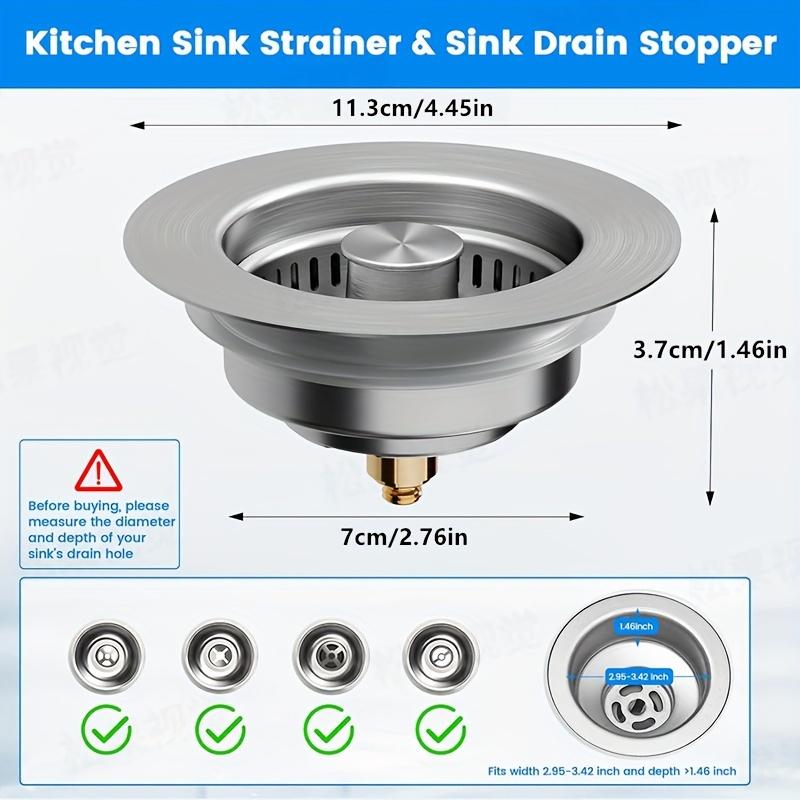 3-in-1 Kitchen Sink Drain Strainer,Stainless Steel Sink Plug, Deodorizing Anti-ClogBasket Strainer for US Standard 3-1/2 Inch Drains Home Goods stainless steel sink strainer stoppe 4 sus304 anti-clogging basket anti-clog