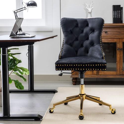 Bellemave Velvet Upholstered Tufted Button Office Chair with Golden Metal Base Adjustable Swivel Desk Chair Deep Seat Cushion Handcrafted Nailhead Trim
