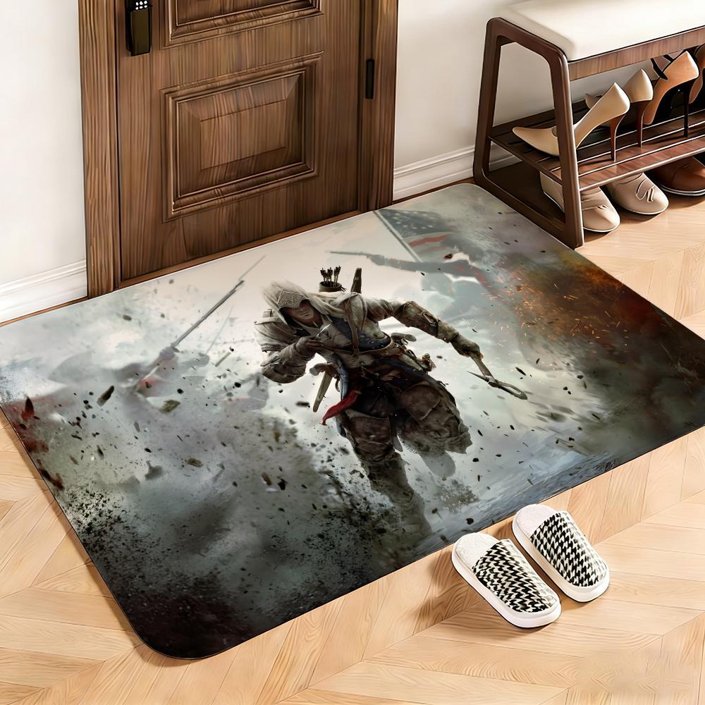 Action Assassin's Creed Floor Mat This soft flannel mat provides a cozy Soft flannel mat with quick water absorption, non-slip and durable. Easy to clean, ideal for bathroom and entryway use.