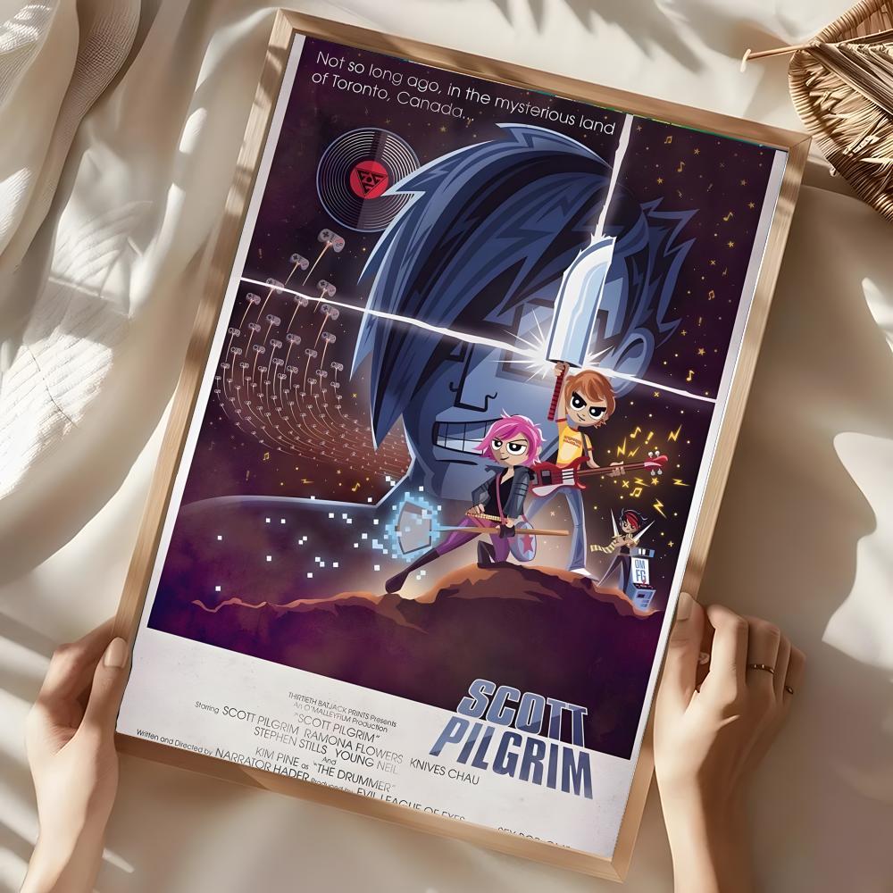S-Scott P-Pilgrim vs. the World Poster Illustrations Wall art print art suitable for living room bedroom bar parlor home decoration gift  Custom Photo Poster  Personalized Wall Art