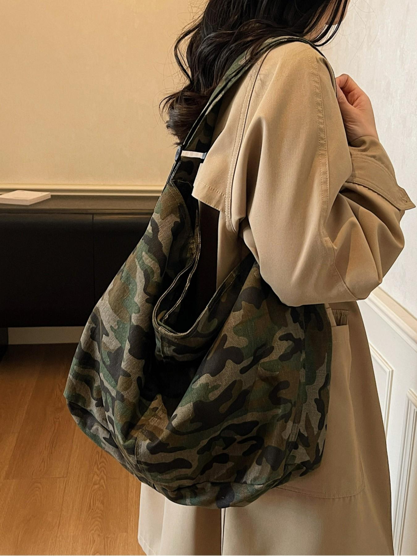 Camouflage Canvas Large Backpack, Leopard Print Crossbody Shoulder Bag, Fashion Vintage Unisex Bag for Commuting, Shopping, School, Work