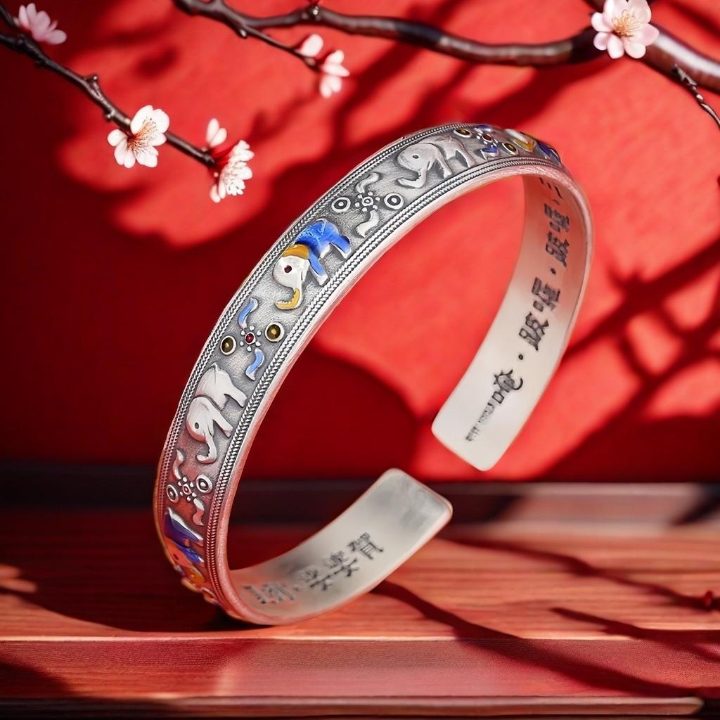 Solid Silver s999 bracelet Sterling Silver bracelet Ladies Open bracelet can be freely adjusted size Send girlfriend send Mom birthday holiday gift Silver weight 31 g /1.09 oz