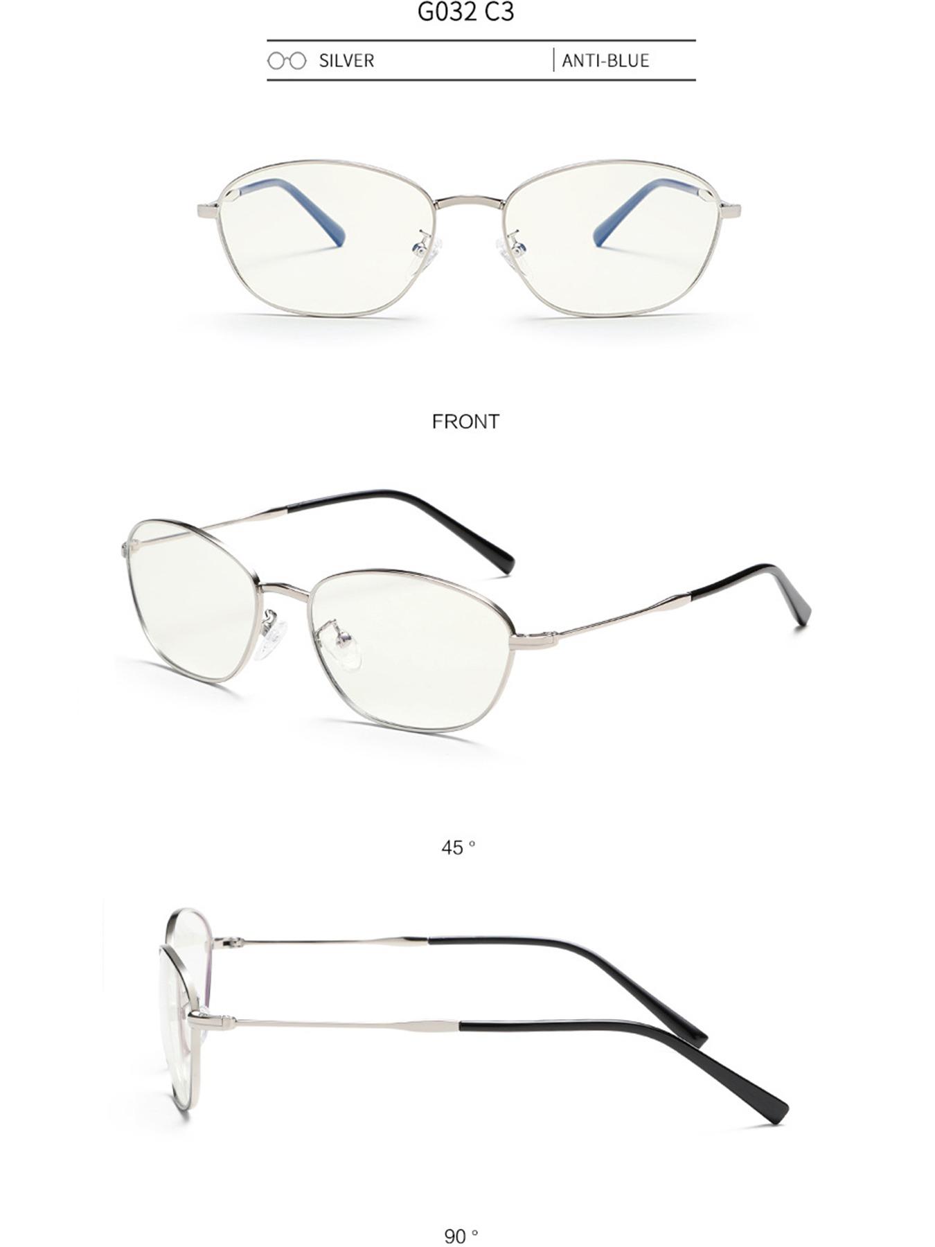 Mira Women's Simple Metal Frame Blue Light Blocking Glasses, Fashion Retro Oval Frame, Unisex Interchangeable Prescription Lenses G032OP