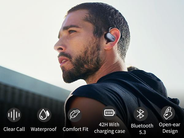 TOZO Open Buds Lightweight True Open Ear Wireless Earbuds with Multi-Angle Adjustment Audio Earphones sport earbuds Headphones Electronic Headset wireless earphone app control open-ear headphone Black headphones bluetooth noisecancellingheadphones