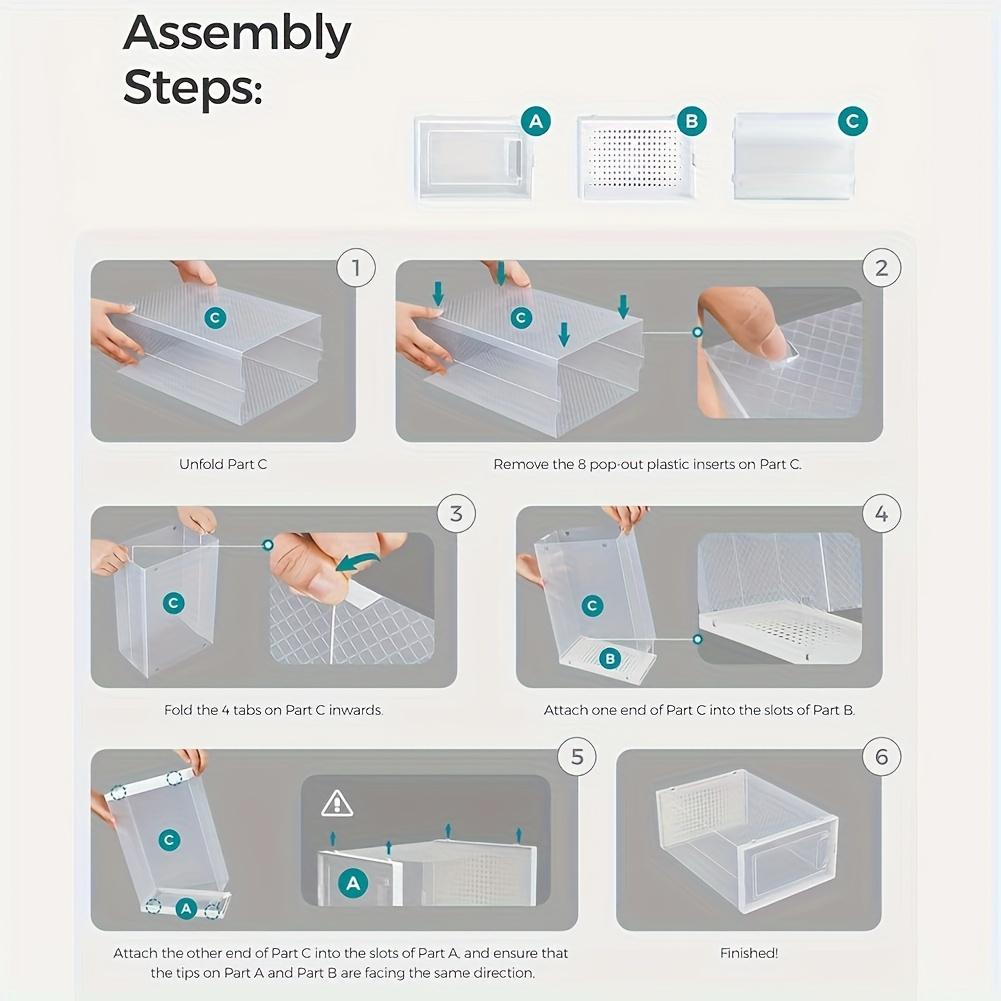 6/15/24pcs thickened transparent shoe box with lid, foldable and stackable shoe rack for free combination, plastic sneaker container, space-saving storage, Stackable Shoe Boxes