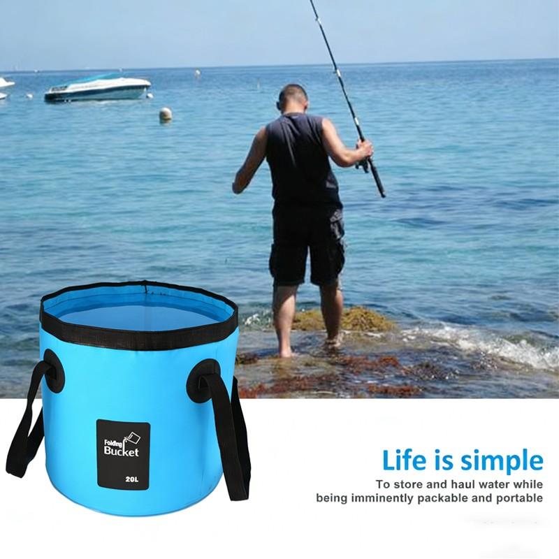 Outdoor Foldable Water Bucket, Camping Fishing Water Bucket, PVC Handle Folding Water Bucket, Multi-Purpose Portable Camp Water Bucket