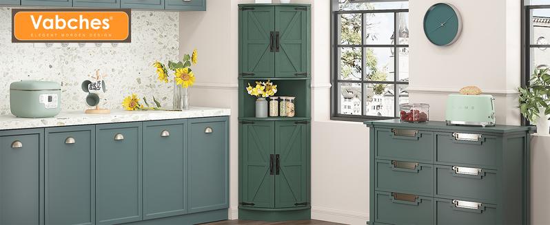 Vabches 64.8" Tall Farmhouse Corner Cabinet with 4 Doors and 5 Storage Shelves, Farmhouse Storage Cabinet with Barn Door Design, Home Space Saver for Living Room, Kitchen, Laundry Room Vabches 64.8" Tall Farmhouse Corner Cabinet with 4 Doors and 5 Storage Shelves, Farmhouse Storage Cabinet with Barn Door Design, Home Space Saver for Living Room, Kitchen, Laundry Room