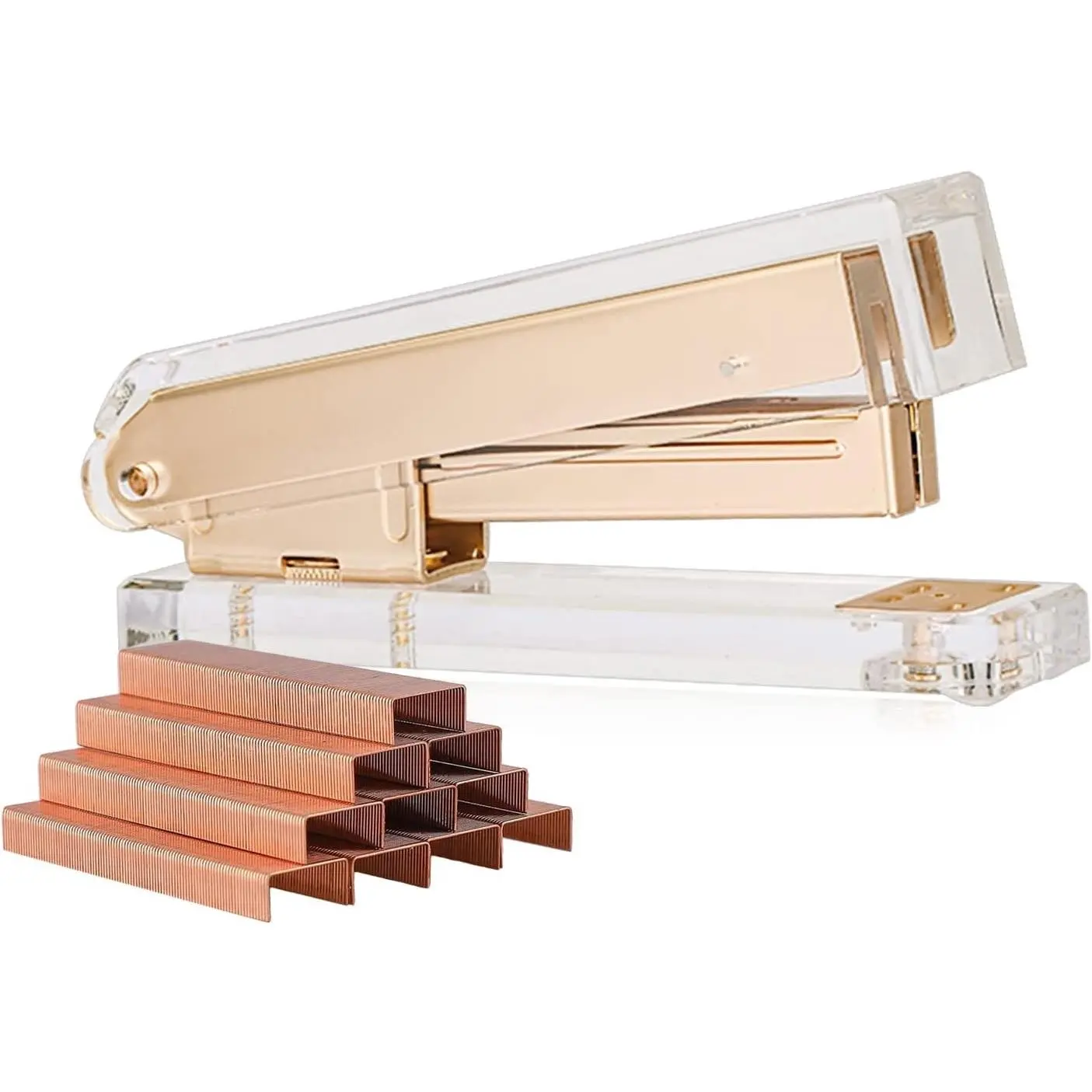 Elegant Ultra Clear Acrylic Office Supplies Acrylic Stapler Matte Gold Desktop Stapler with 1000pcs Staples for Office Accessories(Gold)