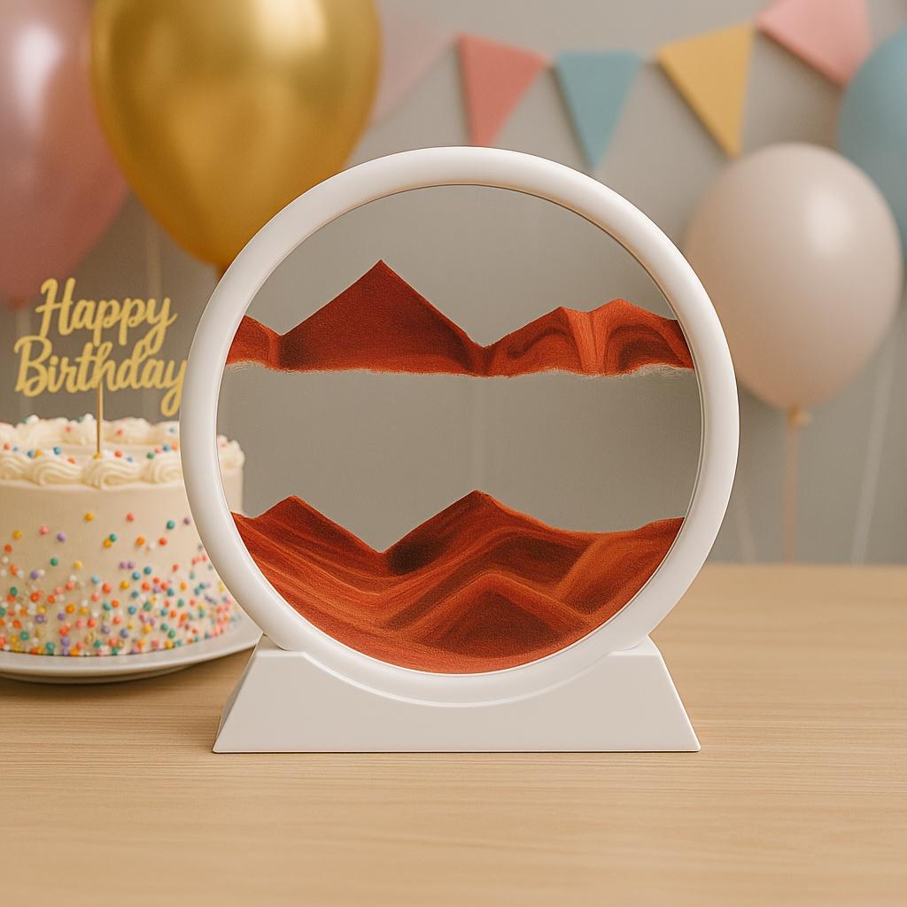 7.4-inch round mobile sand painting - Liquid motion 3D dynamic landscape, in purple, green and red, Bohemian style glass sand painting, suitable for home office desktop decoration, for relaxation and stress relief, unique gift and holiday decoration idea